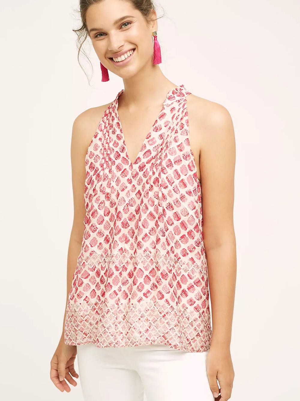 HD in Paris Anthropologie Carmona Silk Halter Tank Top Red Pink Floral Size M